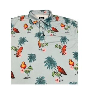 Waggle‎ Golf Polo Men's L Blue Margarita Birds All-Over Print Shirt